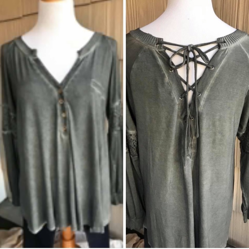 NWT POL long sleeved dark grey super soft blouse - Picture 1 of 3